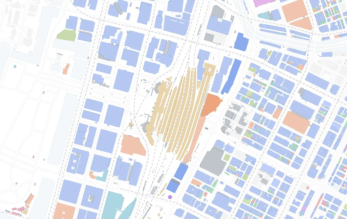 建物用途で色分けされた東京駅周辺のマップ